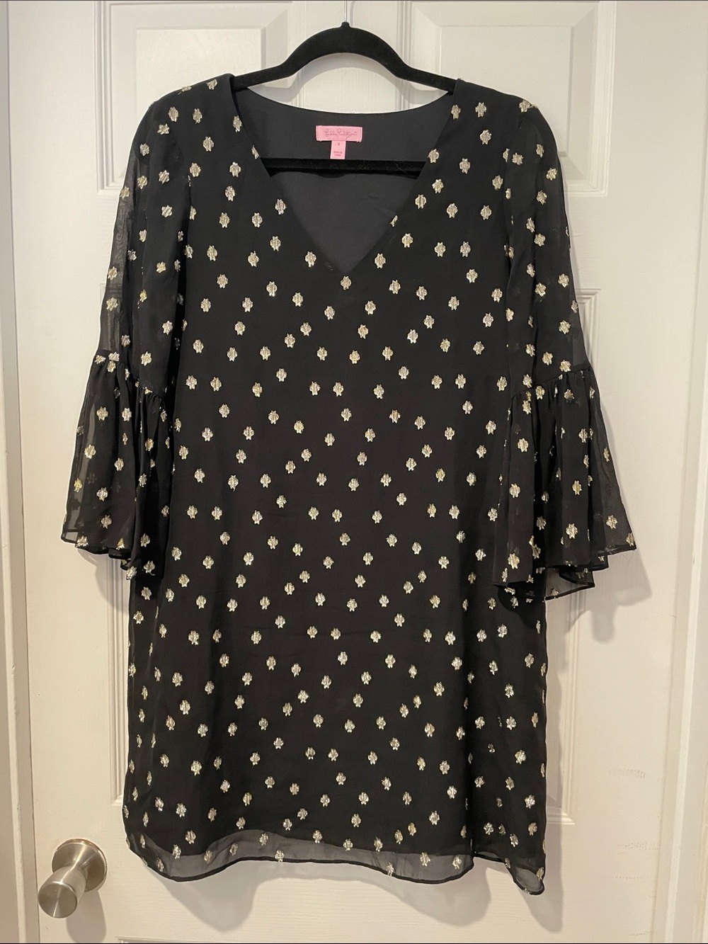 Lilly Pulitzer Black V-Neck Bell Sleeve Floral Dress